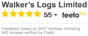 Walker’s Logs Limited Feefo customer rating badge showing 5 out of 5 stars based on 2,447 reviews, including 442 verified by Feefo — trusted supplier of kiln dried logs and firewood.